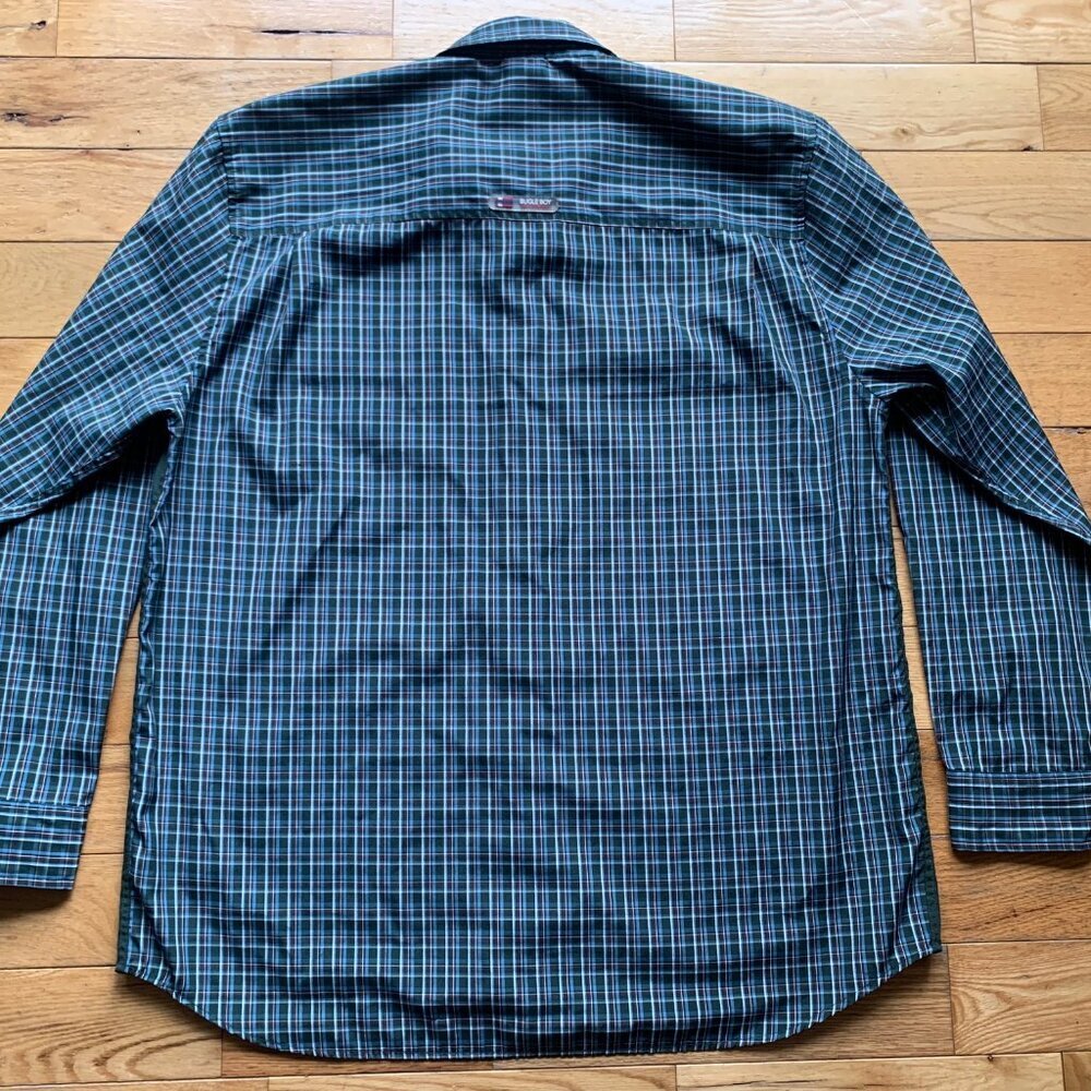 Vintage Bugle Boy Jean Company Plaid & Solid Button-Up Shirt | Size L - Picture 9 of 9